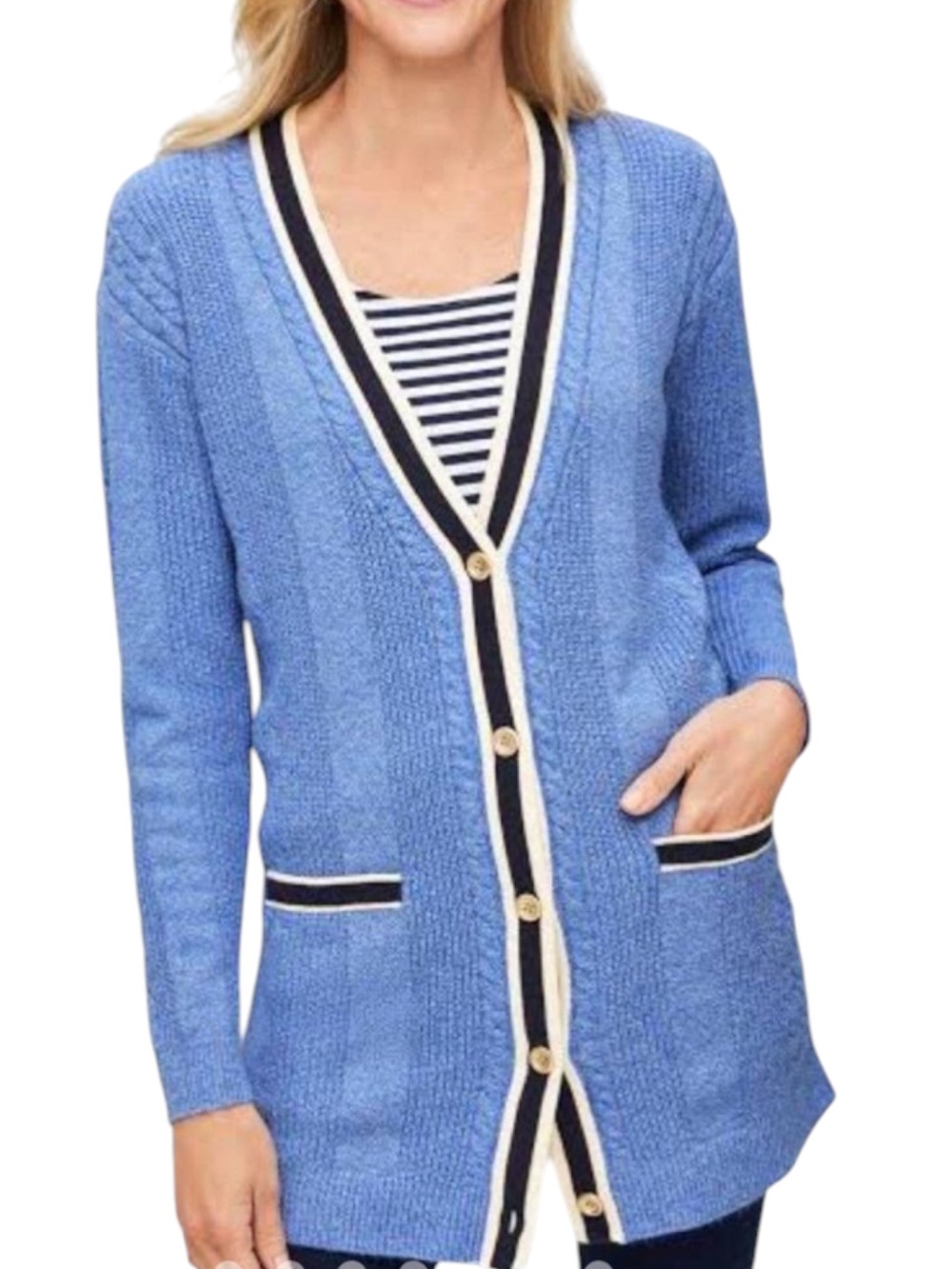 TALBOTS IRIS CABLE KNIT TAILORED CARDIGAN SWEATER SZ SM EUC